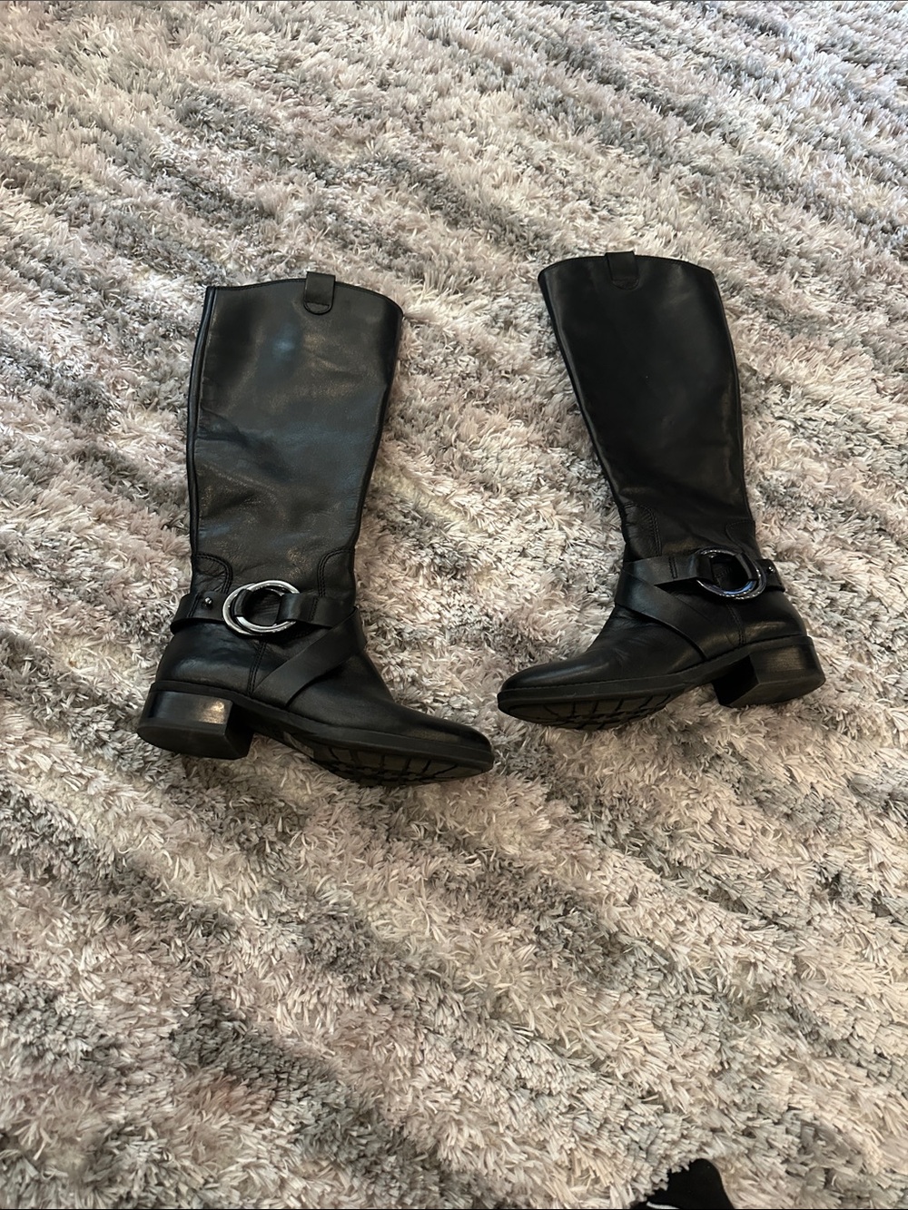 Karl Lagerfeld Black Leather Upper Heeled Riding Boots with Buckle Detail